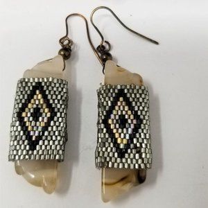 Stunning Seed Bead Wrapped Agate Earrings